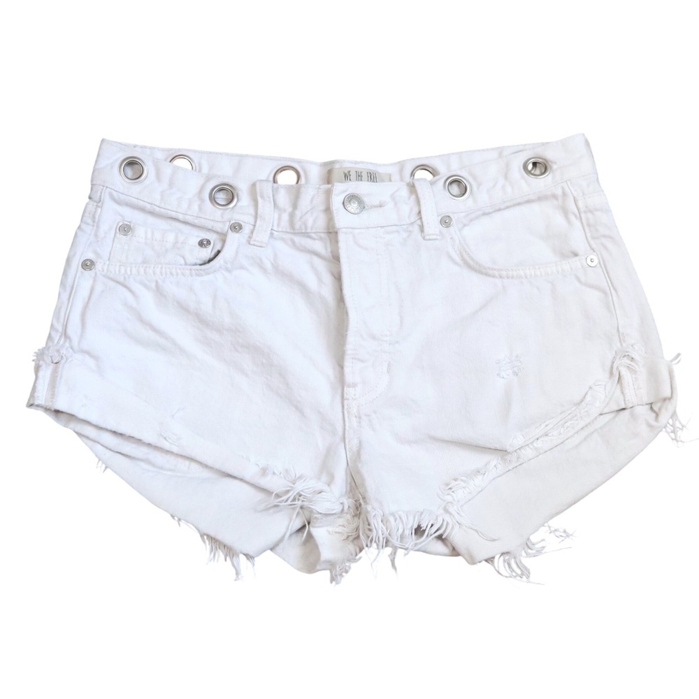 We The Free Denim Shorts Women 27 White Grommet Distressed High Rise Button Fly